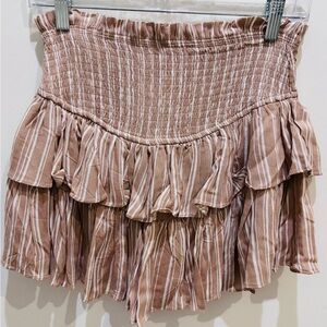 Mustard Seed Striped Ruffle Mini Skirt - Tan
